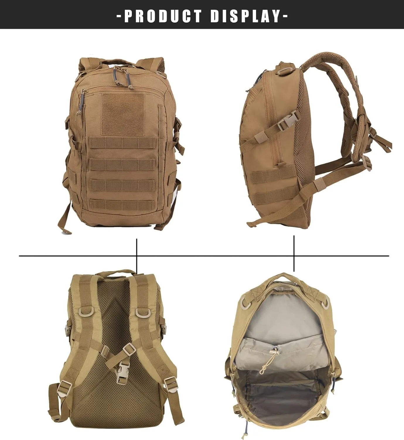 12L Small Backpack Day Pack - Mini Tactical Backpacks Military Daypack Molle Bag Rucksack Bug Out Bag for Hiking Camping Trekking (Tan)