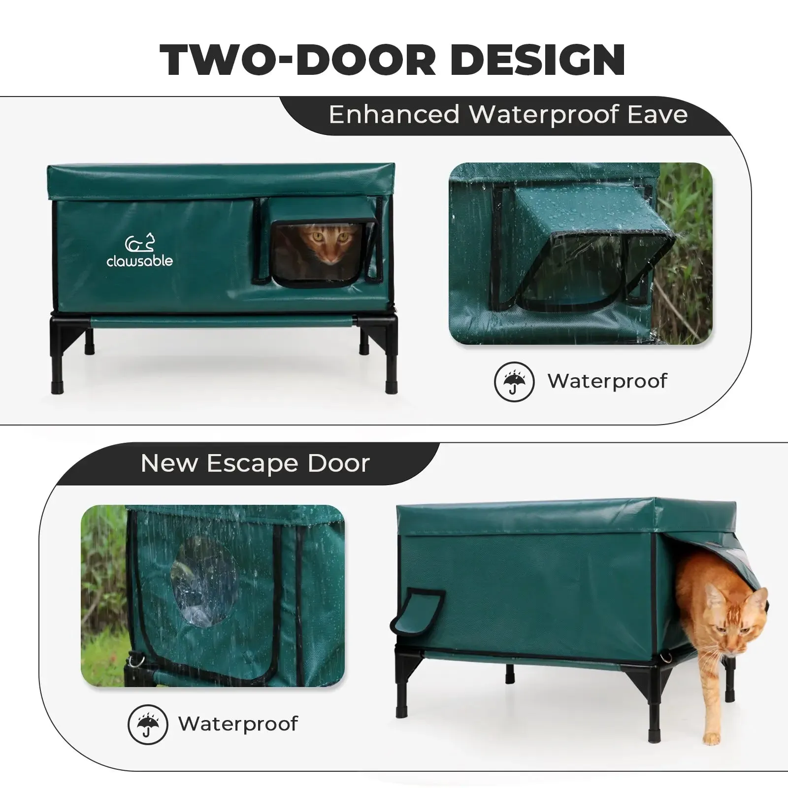 2-Door Lift-Top Elevated Heated Outdoor Cat House Large with CCTV
