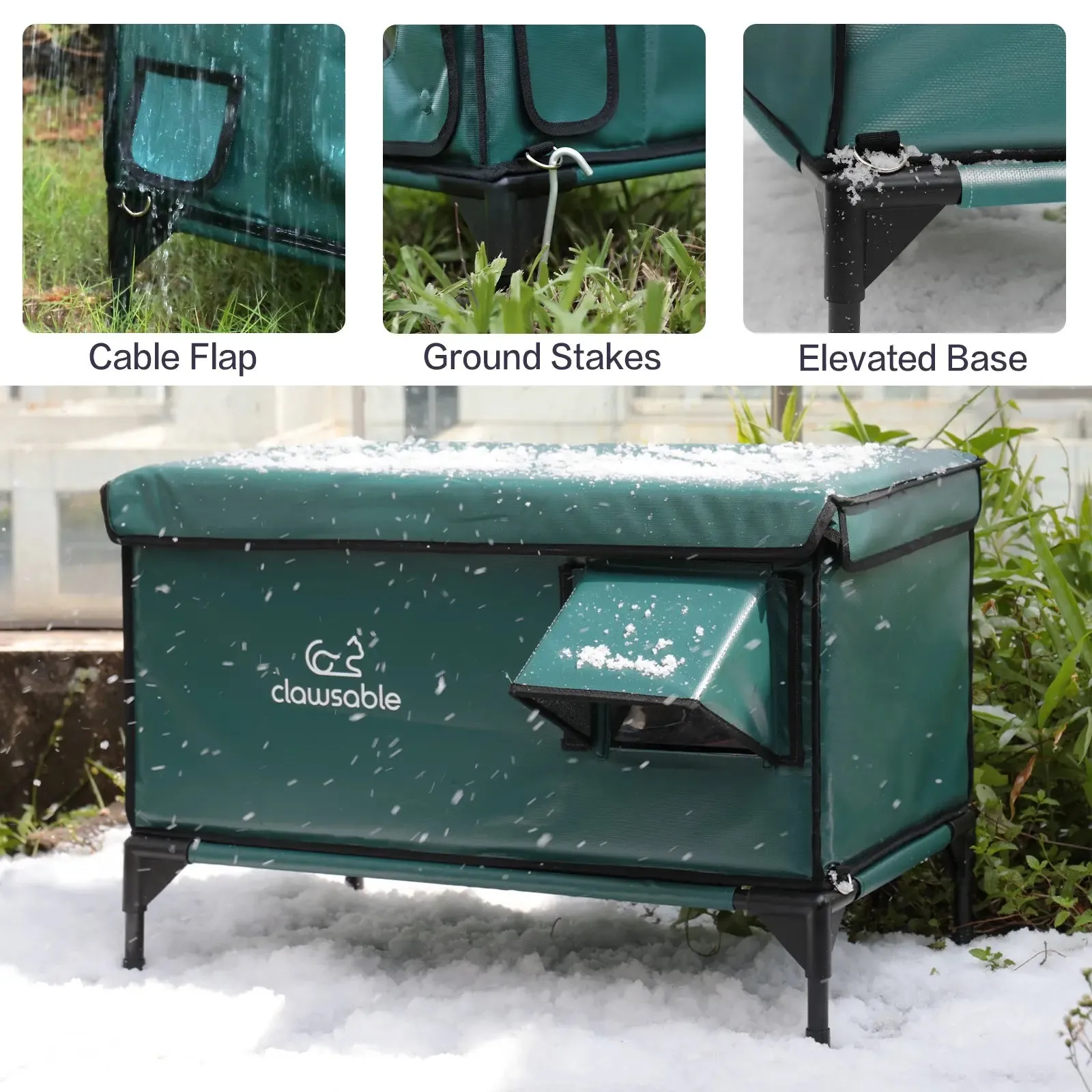 2-Door Lift-Top Elevated Heated Outdoor Cat House Large with CCTV