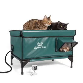 2-Door Lift-Top Elevated Heated Outdoor Cat House Large with CCTV