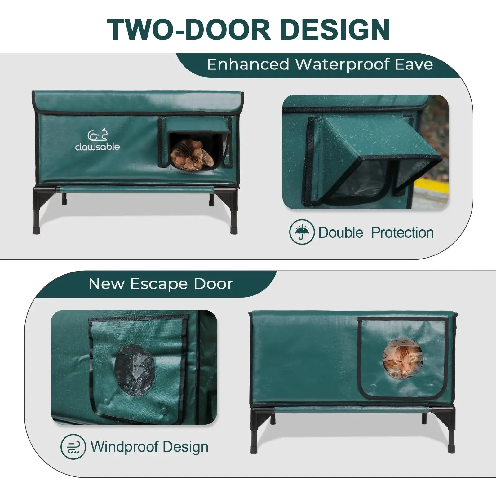 2-Door Lift-Top Elevated Insulated Outdoor Cat House Large
