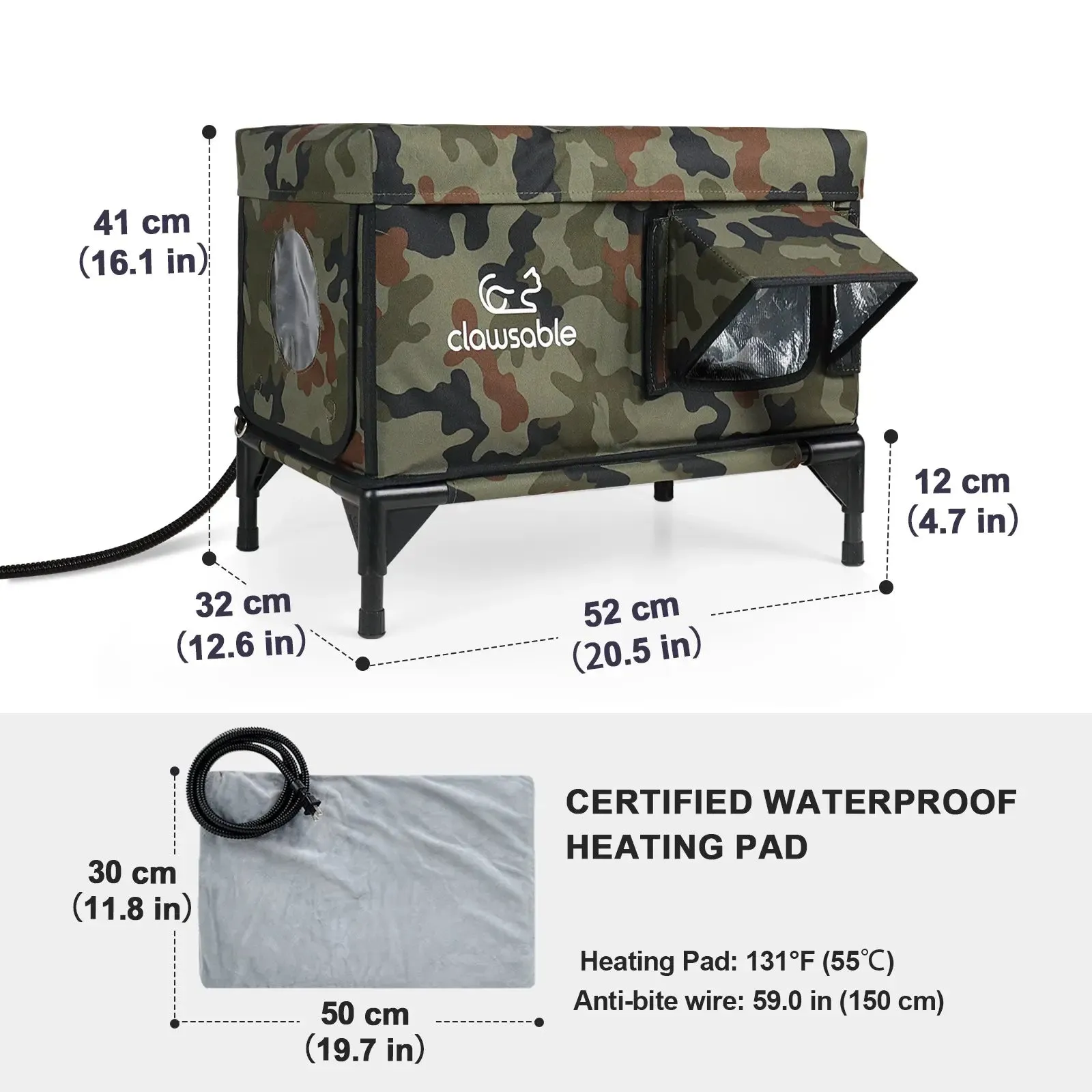 2-Door Portable Elevated Heated Outdoor Cat House Medium