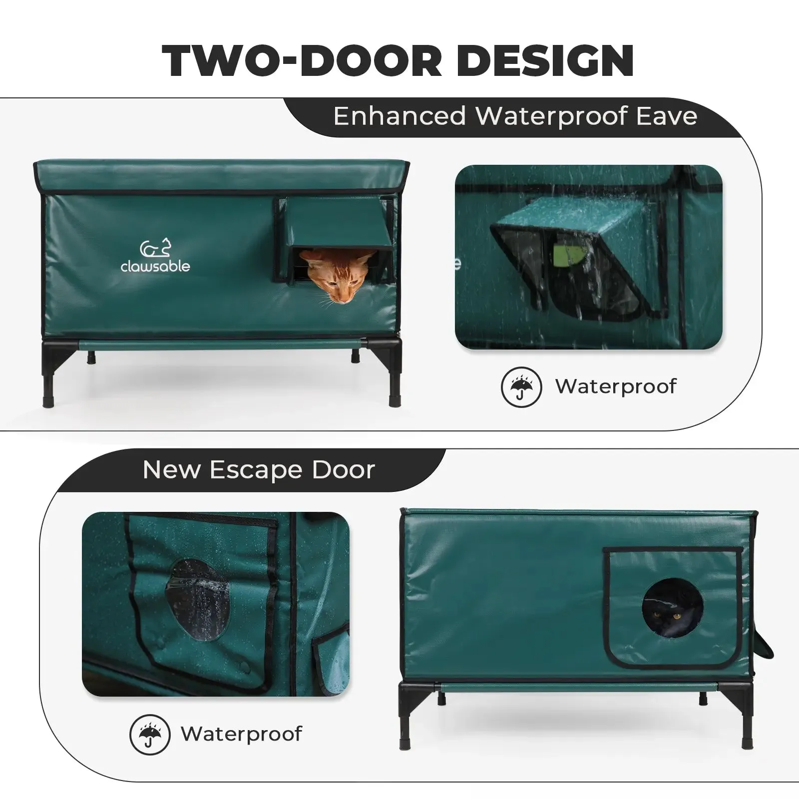 2-Door Premium Lift-Top Elevated Heated Outdoor Cat House Large with Bowl