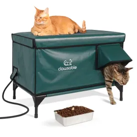 2-Door Premium Lift-Top Elevated Heated Outdoor Cat House Large with Bowl