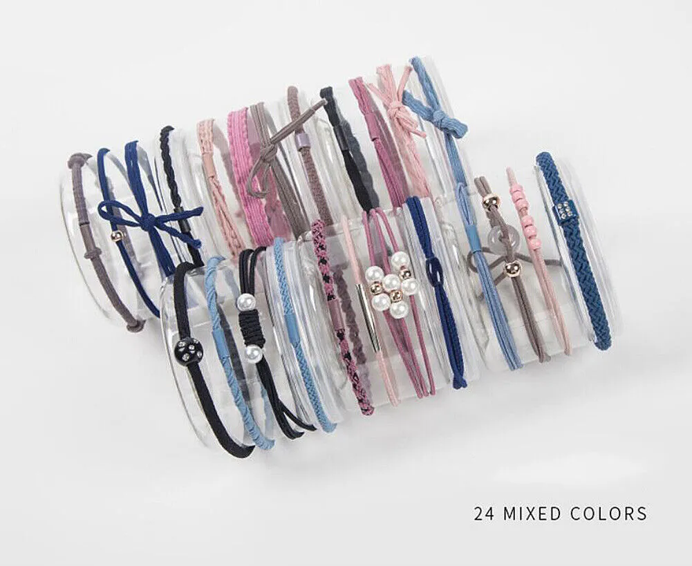 24 Pcs Set Korean Women Elastic Ponytail Holder Rope Hair Tie Ring Hairband Band