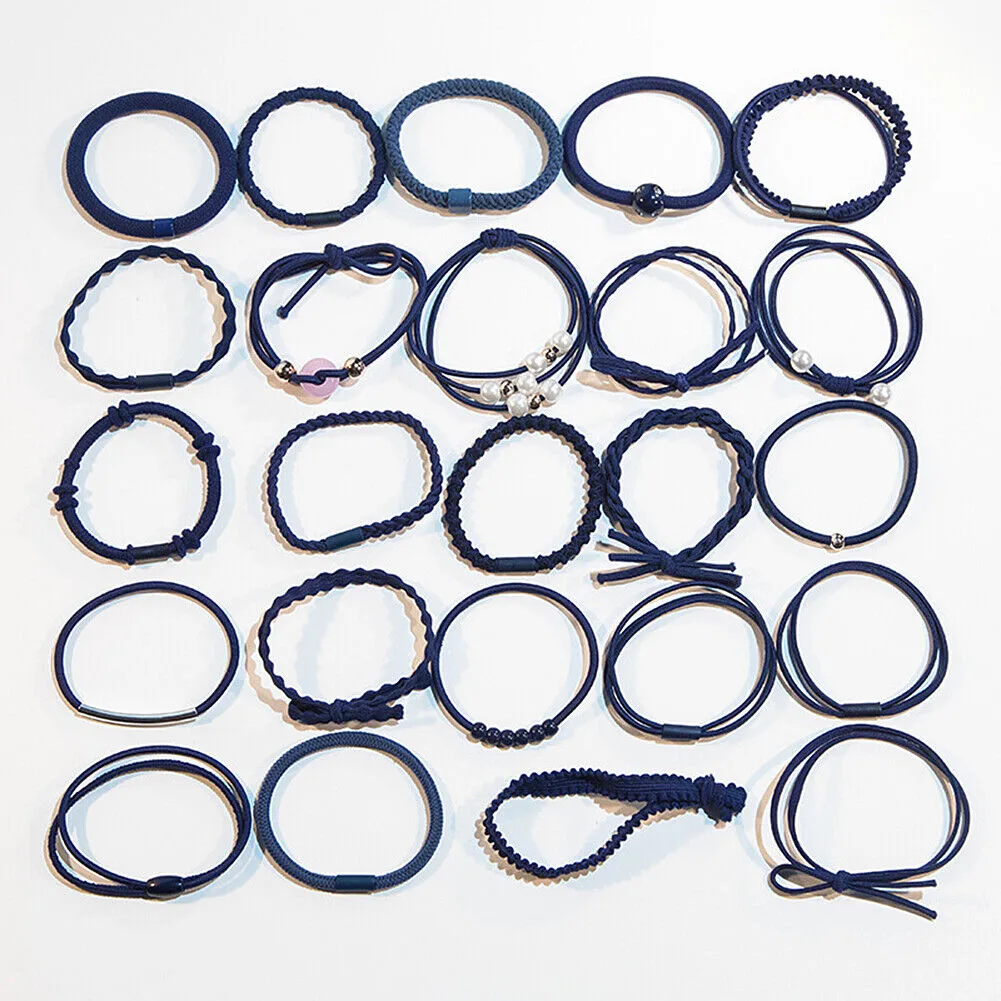 24 Pcs Set Korean Women Elastic Ponytail Holder Rope Hair Tie Ring Hairband Band