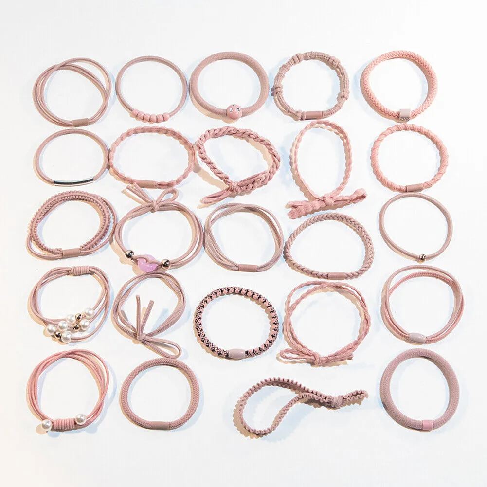 24 Pcs Set Korean Women Elastic Ponytail Holder Rope Hair Tie Ring Hairband Band