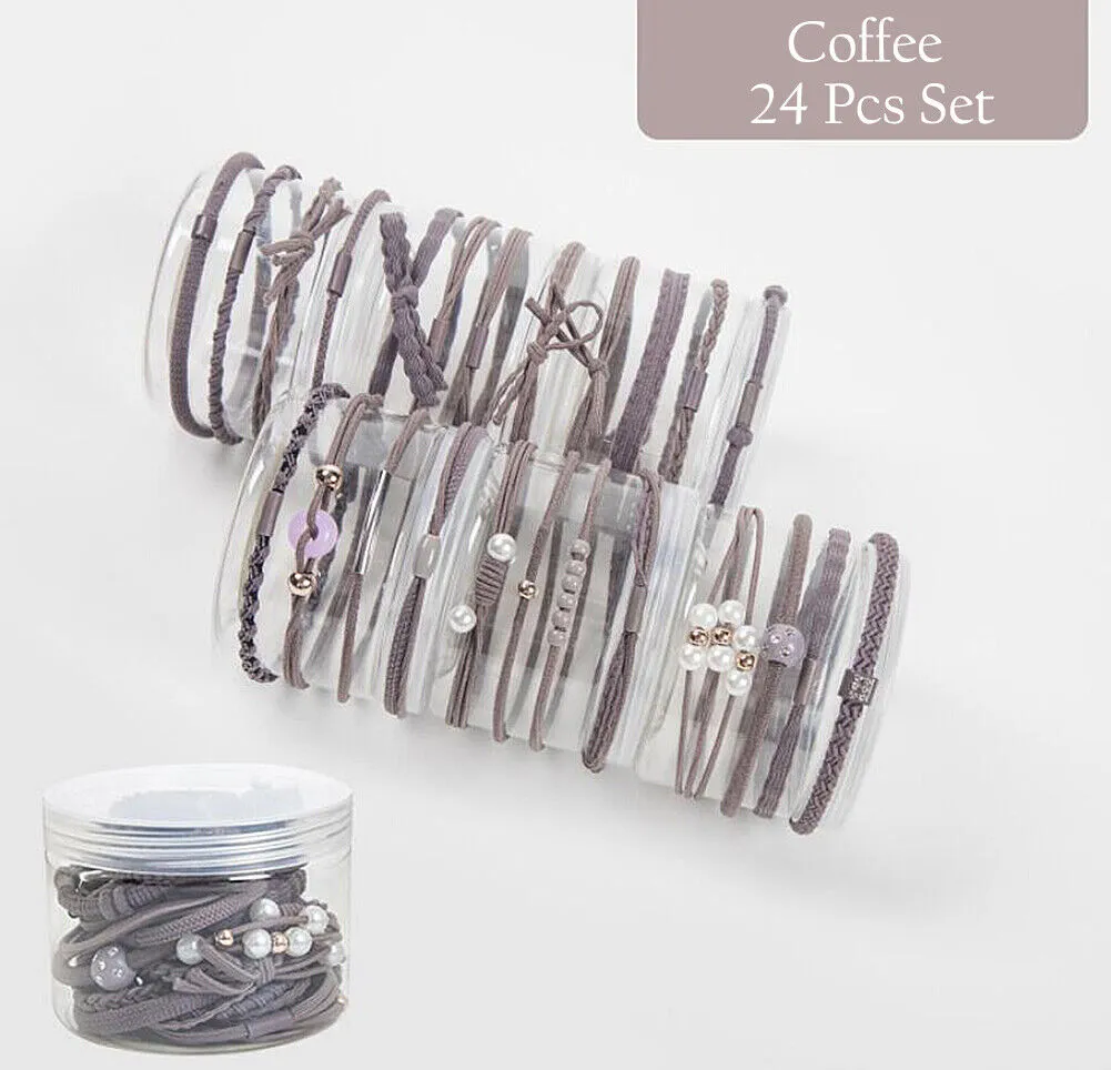 24 Pcs Set Korean Women Elastic Ponytail Holder Rope Hair Tie Ring Hairband Band