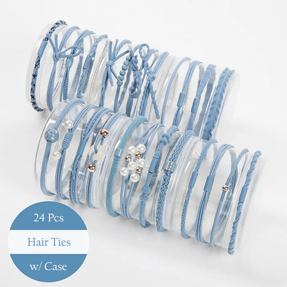 24 Pcs Set Korean Women Elastic Ponytail Holder Rope Hair Tie Ring Hairband Band