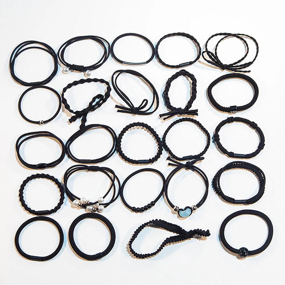 24 Pcs Set Korean Women Elastic Ponytail Holder Rope Hair Tie Ring Hairband Band