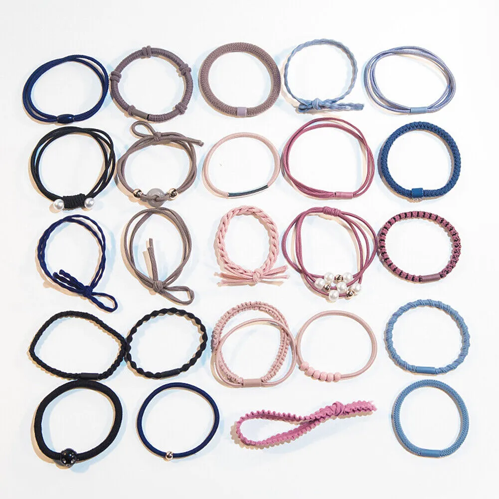 24 Pcs Set Korean Women Elastic Ponytail Holder Rope Hair Tie Ring Hairband Band