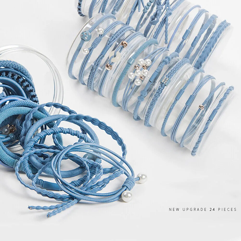 24 Pcs Set Korean Women Elastic Ponytail Holder Rope Hair Tie Ring Hairband Band
