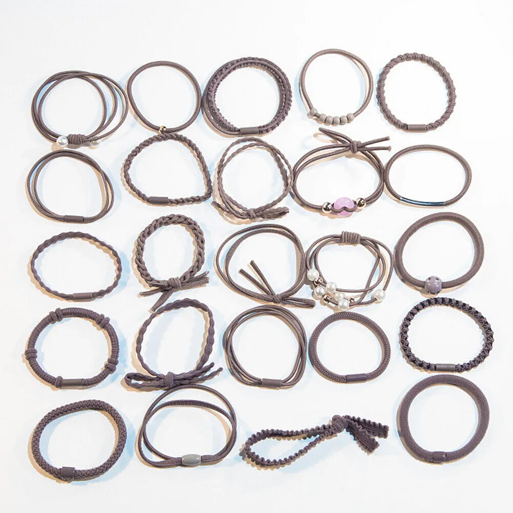 24 Pcs Set Korean Women Elastic Ponytail Holder Rope Hair Tie Ring Hairband Band