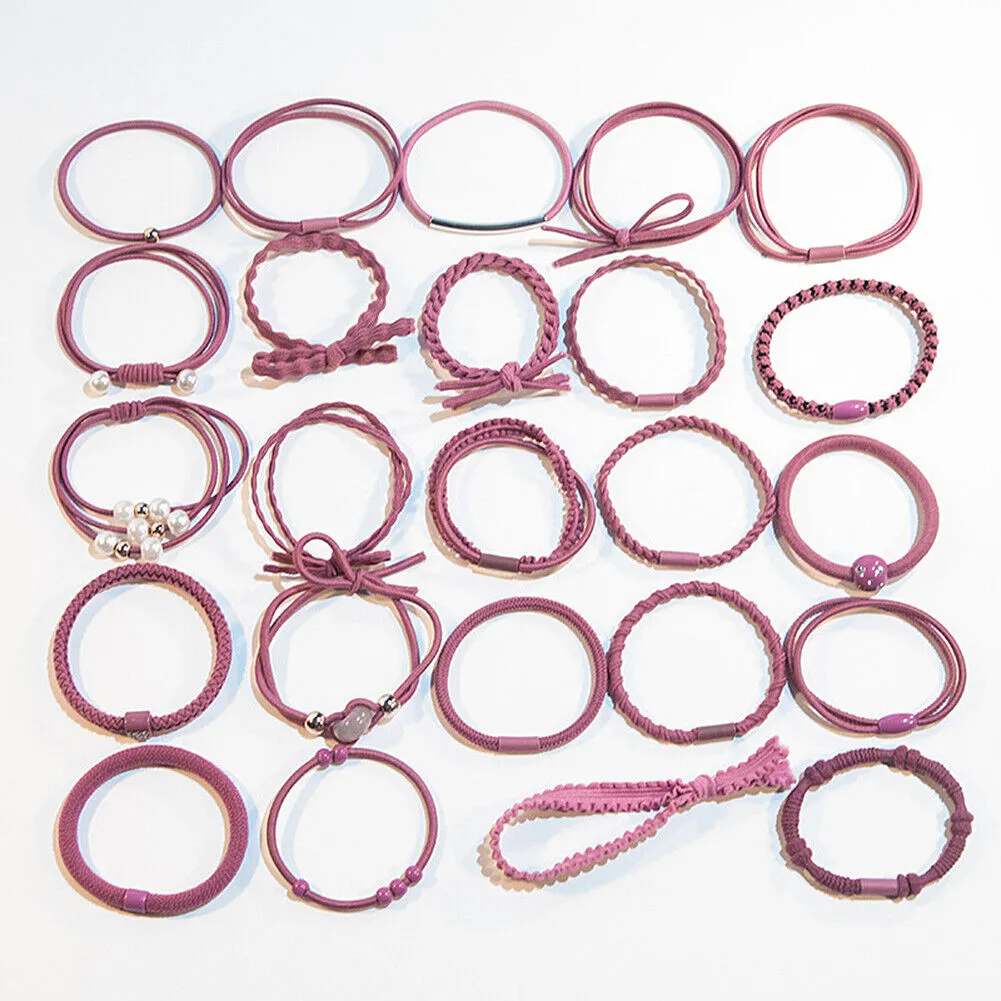 24 Pcs Set Korean Women Elastic Ponytail Holder Rope Hair Tie Ring Hairband Band