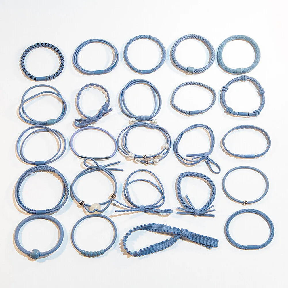 24 Pcs Set Korean Women Elastic Ponytail Holder Rope Hair Tie Ring Hairband Band