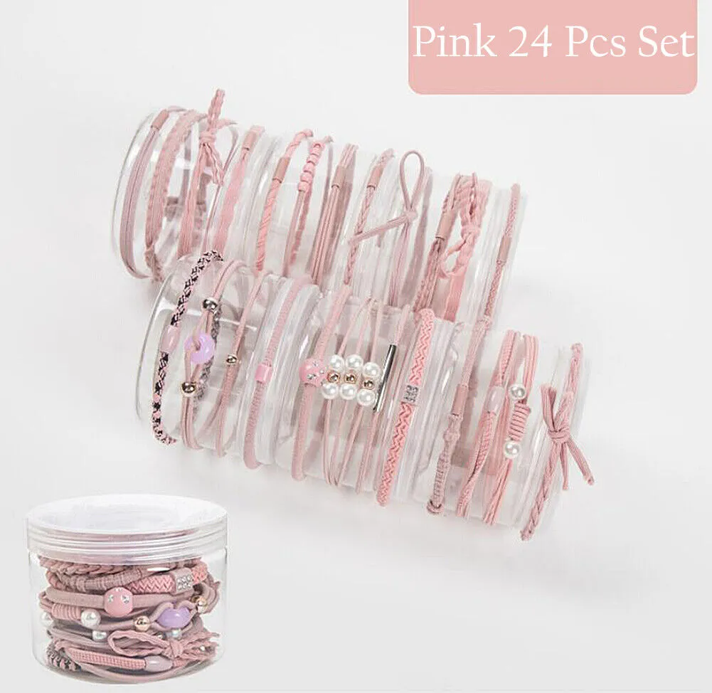 24 Pcs Set Korean Women Elastic Ponytail Holder Rope Hair Tie Ring Hairband Band