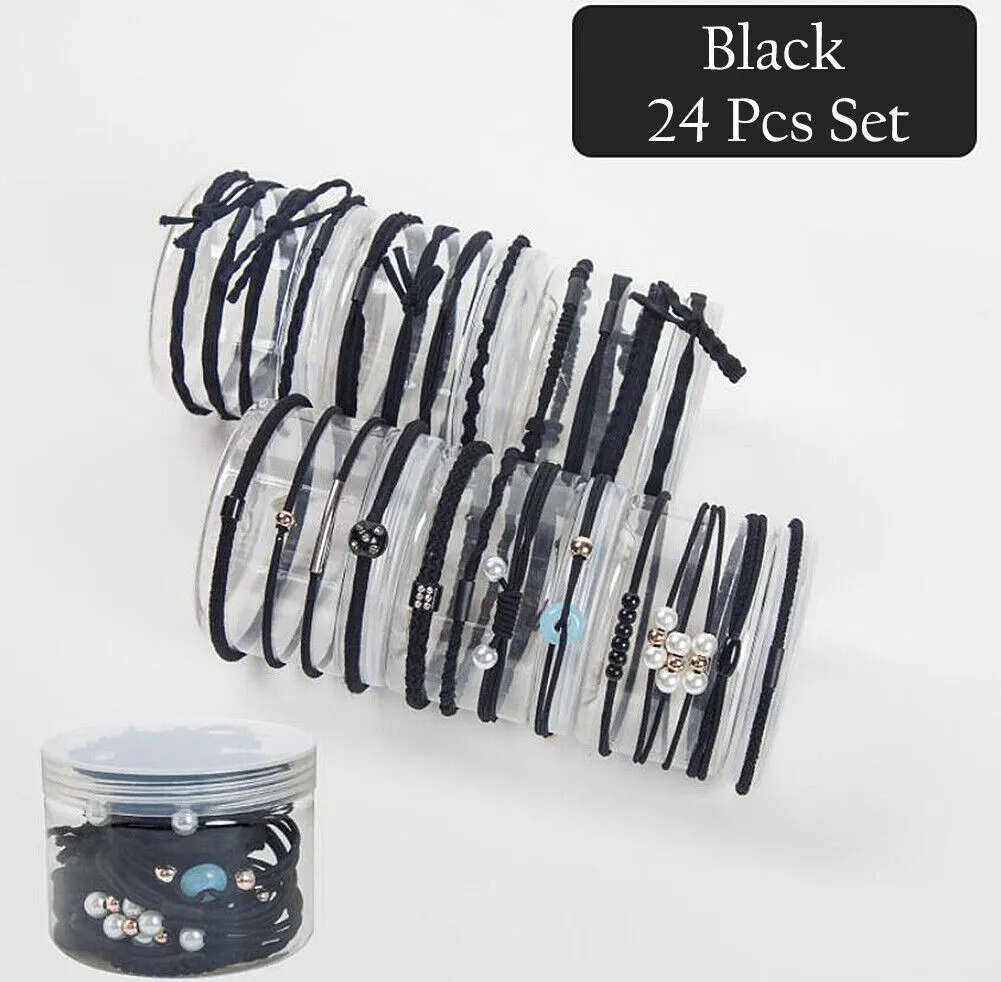 24 Pcs Set Korean Women Elastic Ponytail Holder Rope Hair Tie Ring Hairband Band
