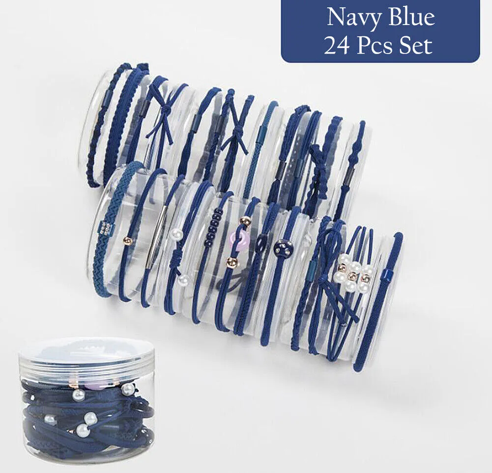 24 Pcs Set Korean Women Elastic Ponytail Holder Rope Hair Tie Ring Hairband Band