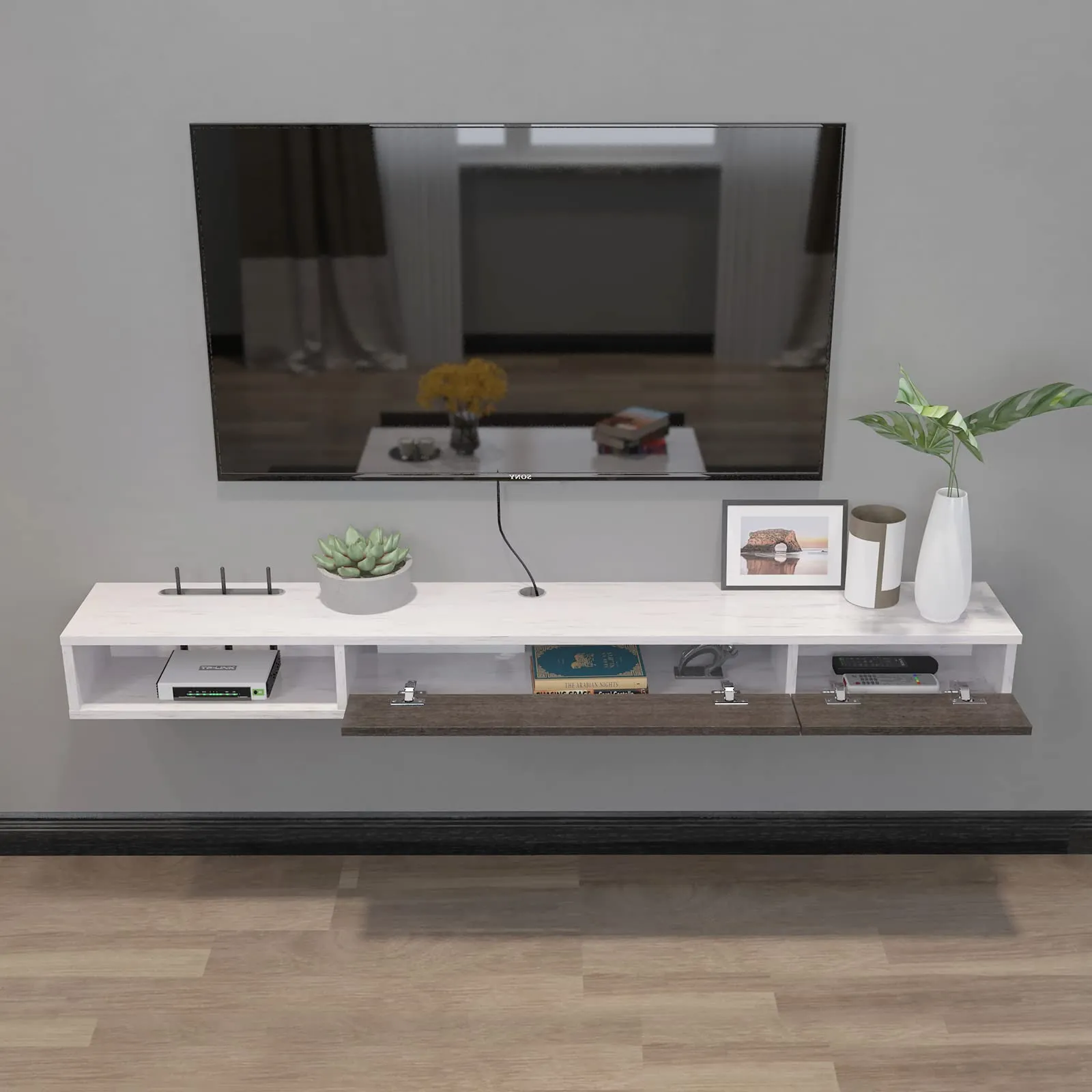 55" Dueta Floating TV Stand, Greyish White