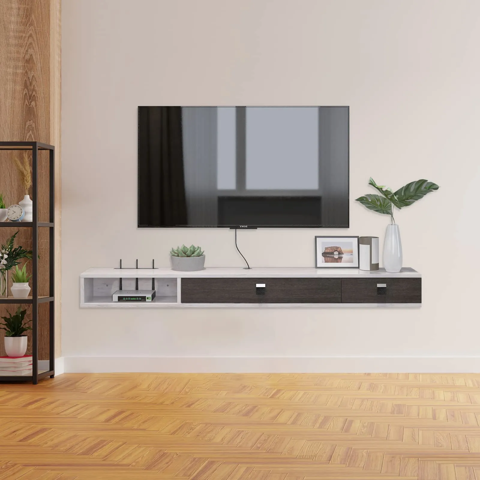 55" Dueta Floating TV Stand, Greyish White