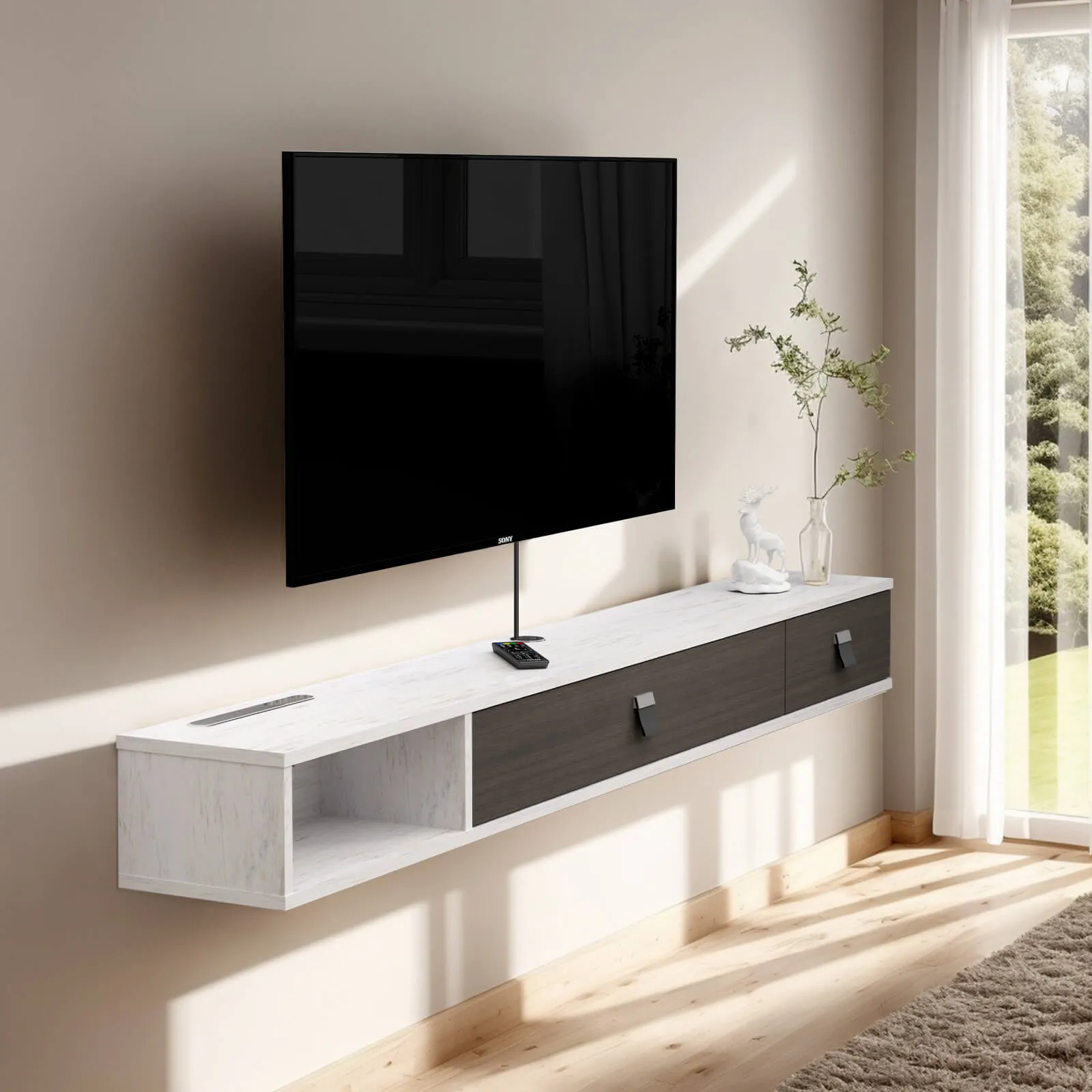 55" Dueta Floating TV Stand, Greyish White