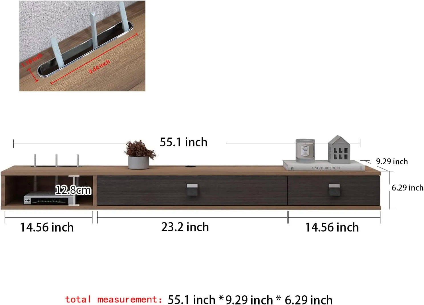 55" Dueta Floating TV Stand, Walnut