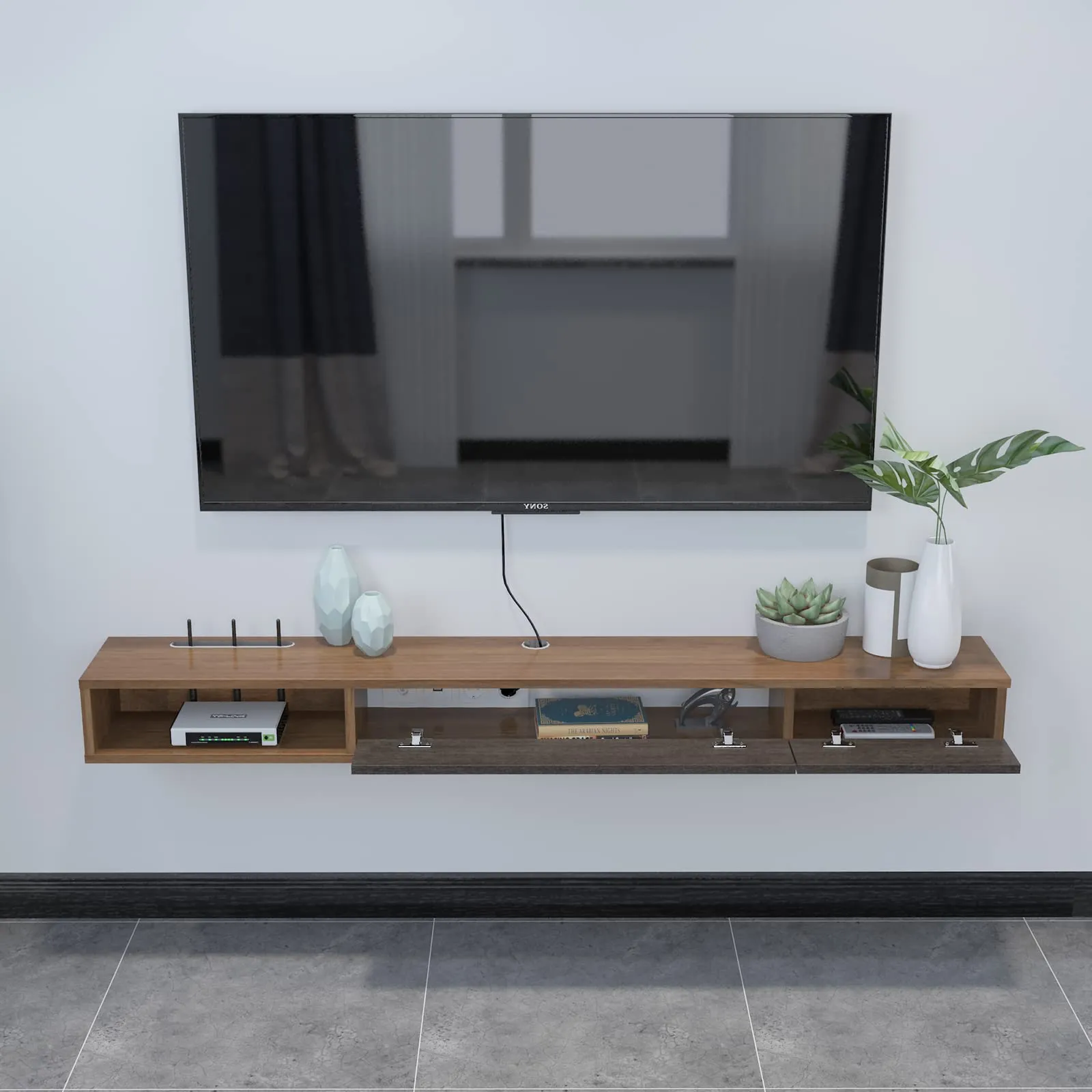 63" Dueta Floating TV Stand, Walnut