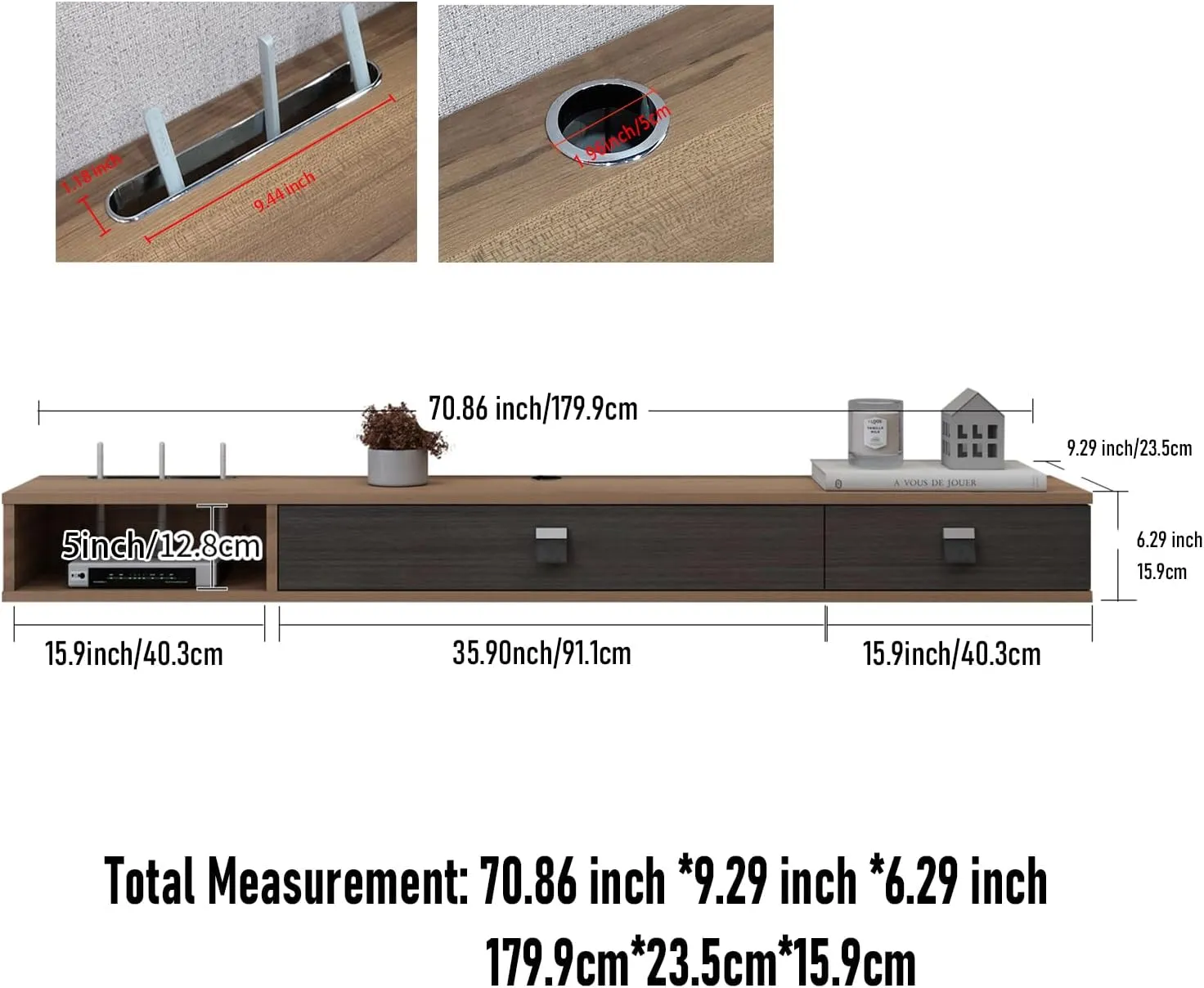 70" Dueta Floating TV Stand, Walnut