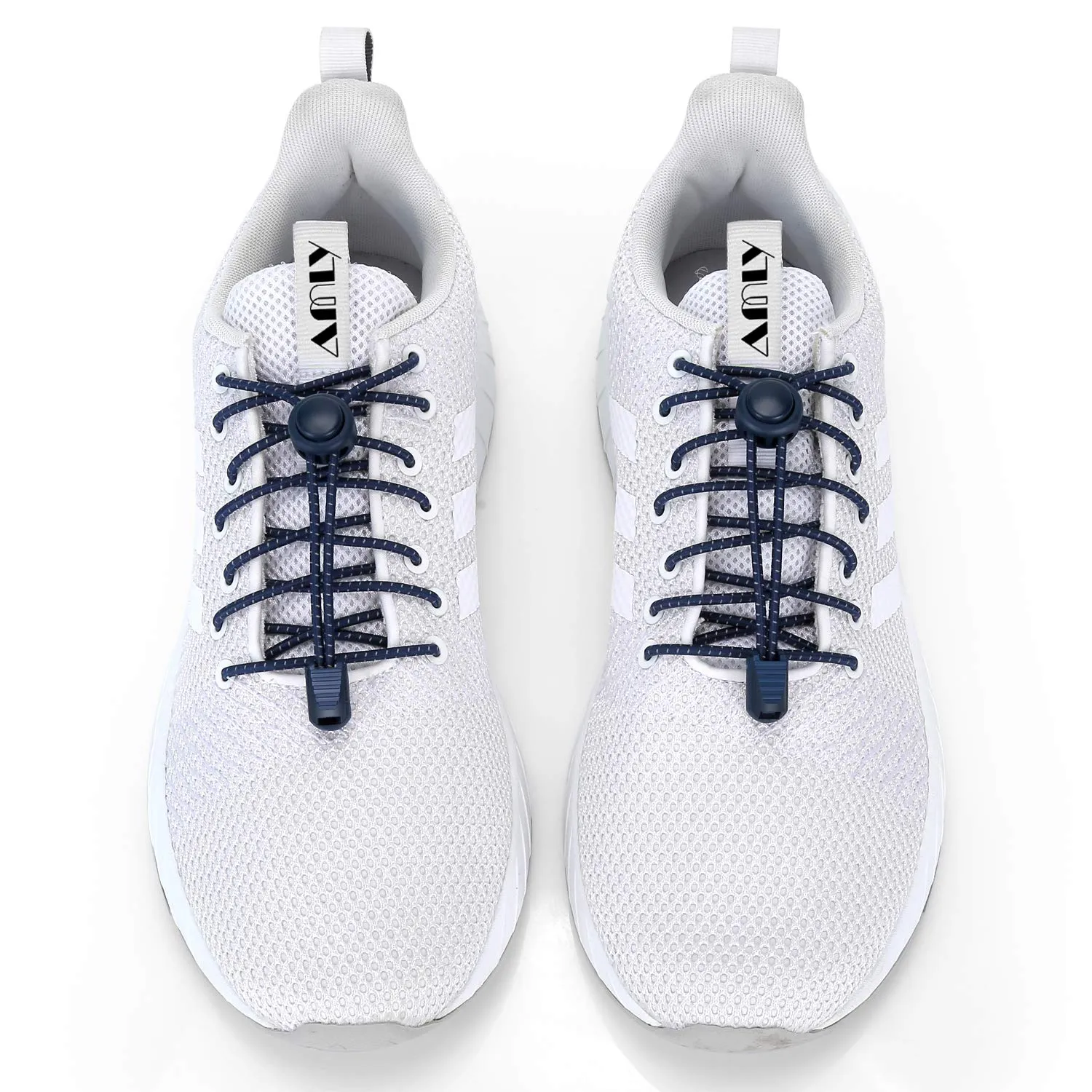 AMLY Elastic No Tie Shoelaces - 4 Pairs, Upgraded Lock, Heavy Duty Reflective Shoe Laces for Kids and Adults Black- Navy Blue-green-neon Orange