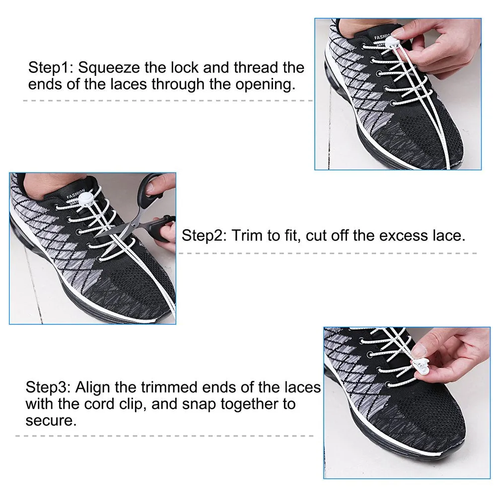 AMLY Elastic No Tie Shoelaces - 4 Pairs, Upgraded Lock, Heavy Duty Reflective Shoe Laces for Kids and Adults Black- Navy Blue-green-neon Orange