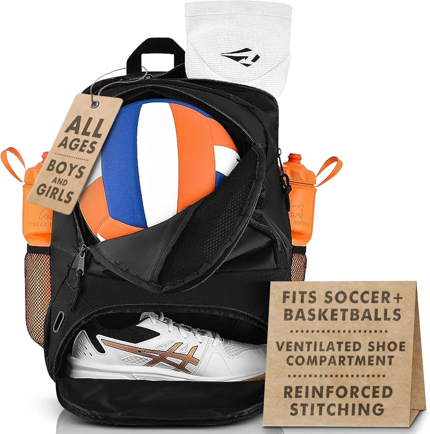Athletic Backpack - Large Sports Soccer & Basketball Bag - Separate Ball & Cleat Compartment - Durable Design - Boys & Girls - for Soccer, Basketball, Volleyball and Gym Equipment - Blue/Black