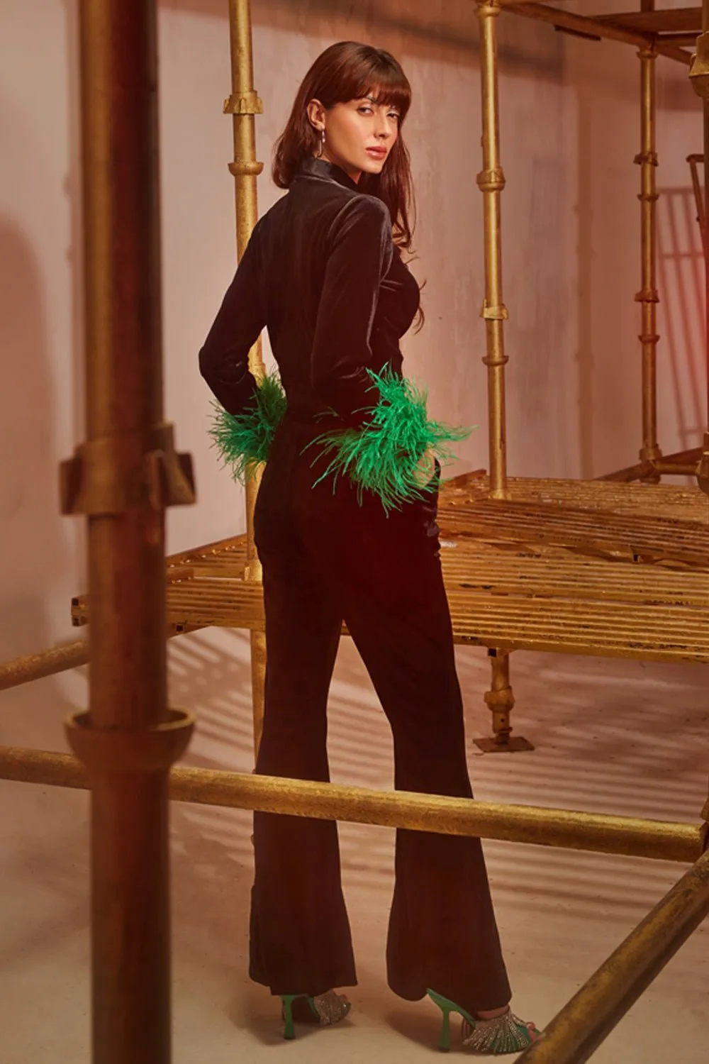 Black Velvet Fit & Flared Pants
