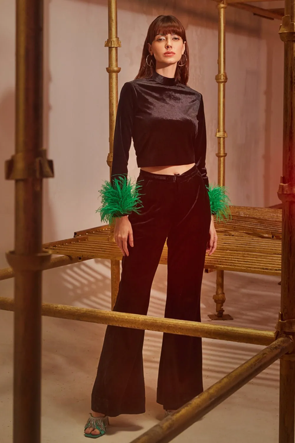 Black Velvet Fit & Flared Pants