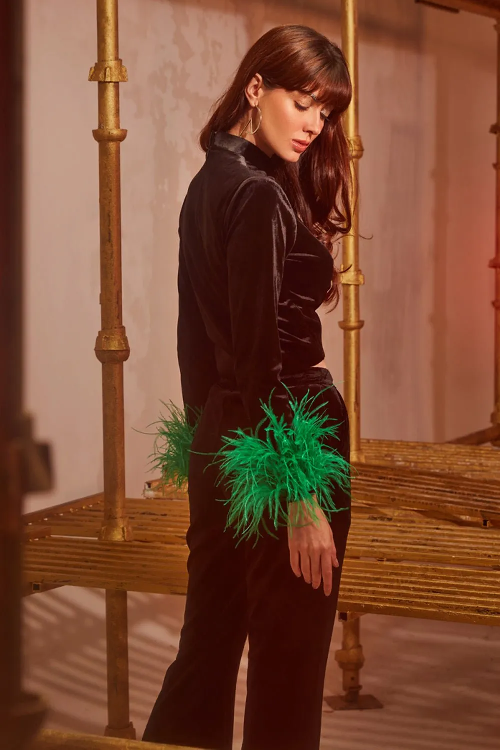 Black Velvet Fit & Flared Pants