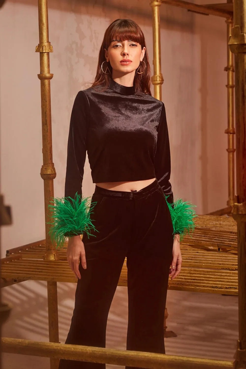 Black Velvet Fit & Flared Pants