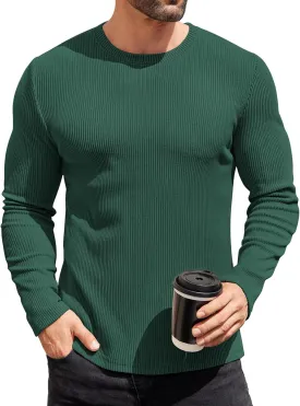 COOFANDY Mens Long Sleeve Shirts Thermal T-Shirt Slim Fit Crewneck Sweater Knitted Pullover Shirt