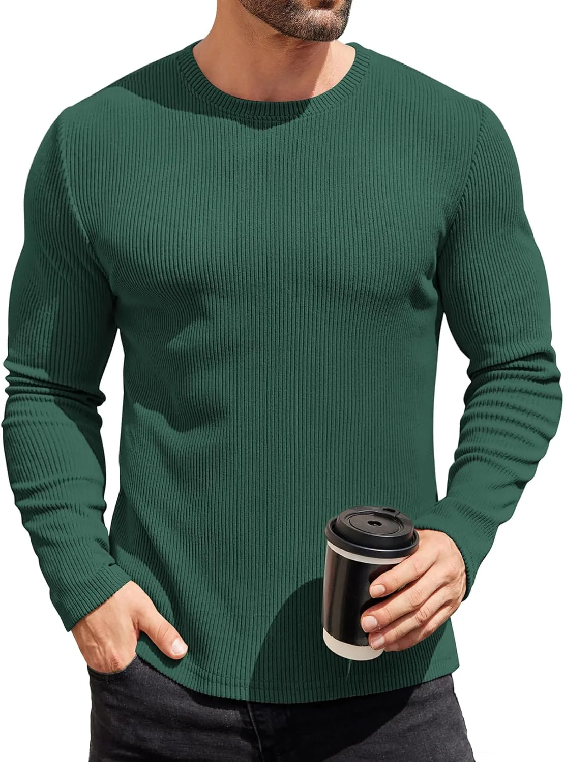COOFANDY Mens Long Sleeve Shirts Thermal T-Shirt Slim Fit Crewneck Sweater Knitted Pullover Shirt