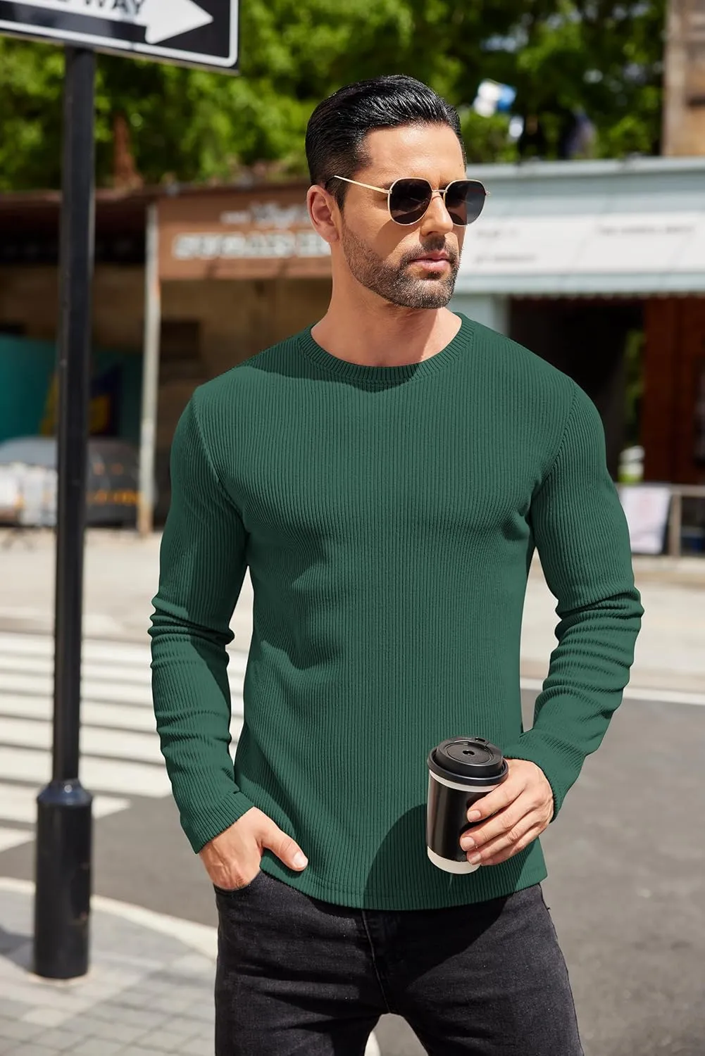 COOFANDY Mens Long Sleeve Shirts Thermal T-Shirt Slim Fit Crewneck Sweater Knitted Pullover Shirt