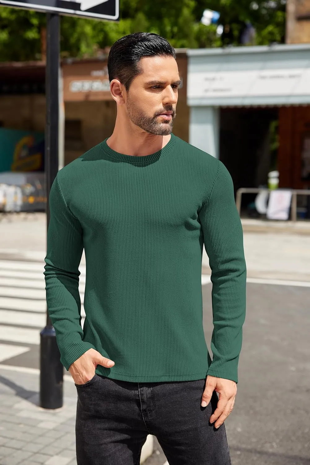 COOFANDY Mens Long Sleeve Shirts Thermal T-Shirt Slim Fit Crewneck Sweater Knitted Pullover Shirt