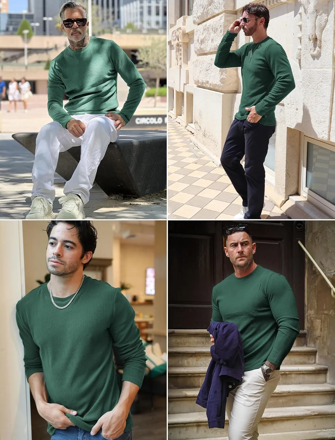 COOFANDY Mens Long Sleeve Shirts Thermal T-Shirt Slim Fit Crewneck Sweater Knitted Pullover Shirt