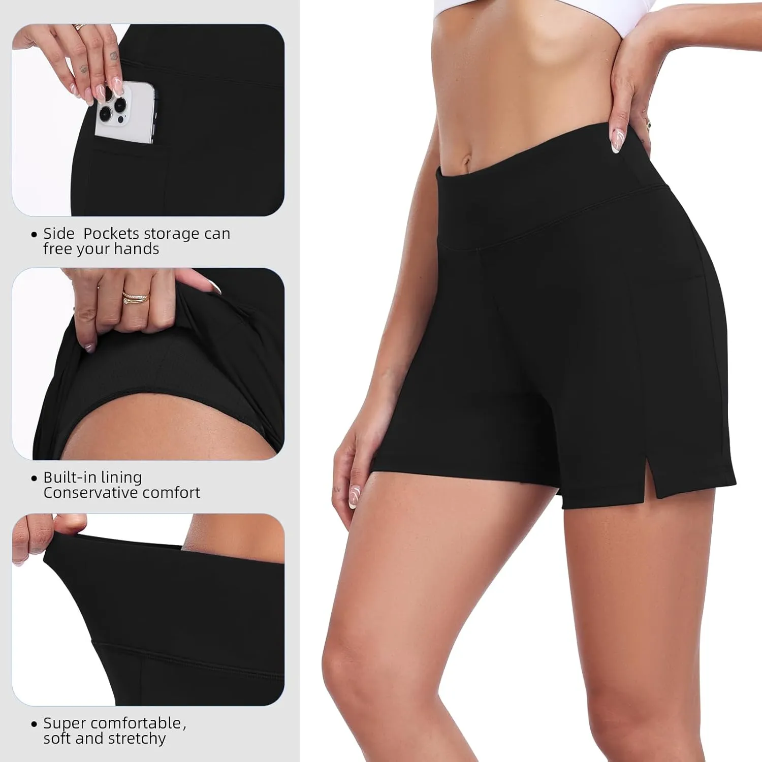 DAYOUNG Women's High Waisted Swim Skirt Tummy Control Board Shorts with Pocket Beach Bottoms with Liner