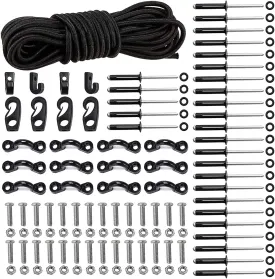 Deck Rigging Kit Accessory - 19.7 FT Bungee Cord with Deck Loops Tie Down Pad Eyes and J - Hooks and Bungee Cord Hook Screws & Rivets for Kayaks Canoes Boat