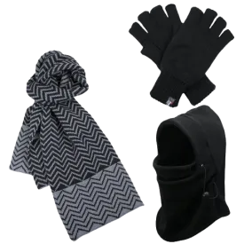 Dents 3pc Set Mens Black Thermal Windproof Beanie Hat Scarf Thinsulate Gloves