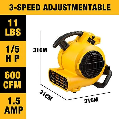 DeWalt DXAM-2260 Portable Air Mover/Floor Dryer, 600 Cfm