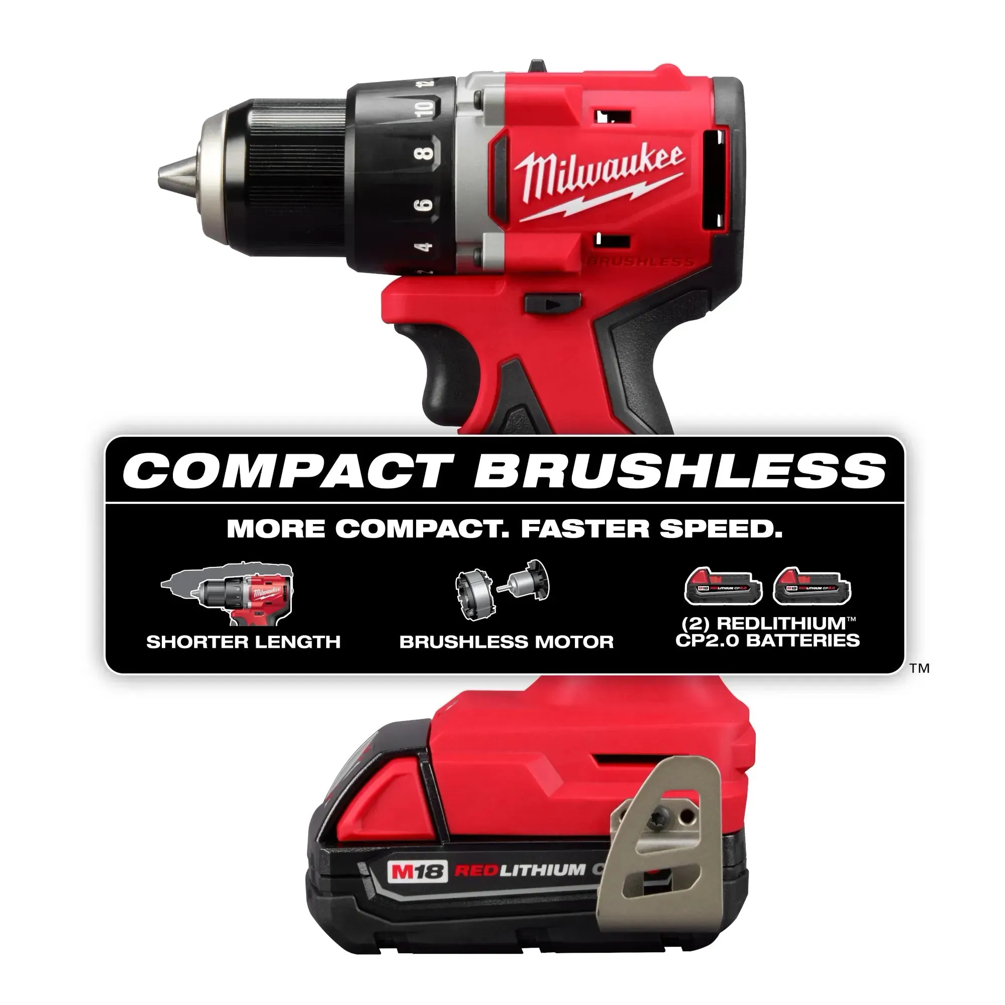 Drill/Driver - Milwaukee M18™ Compact Brushless 1/2" Drill/Driver Kit, 3601-22CT
