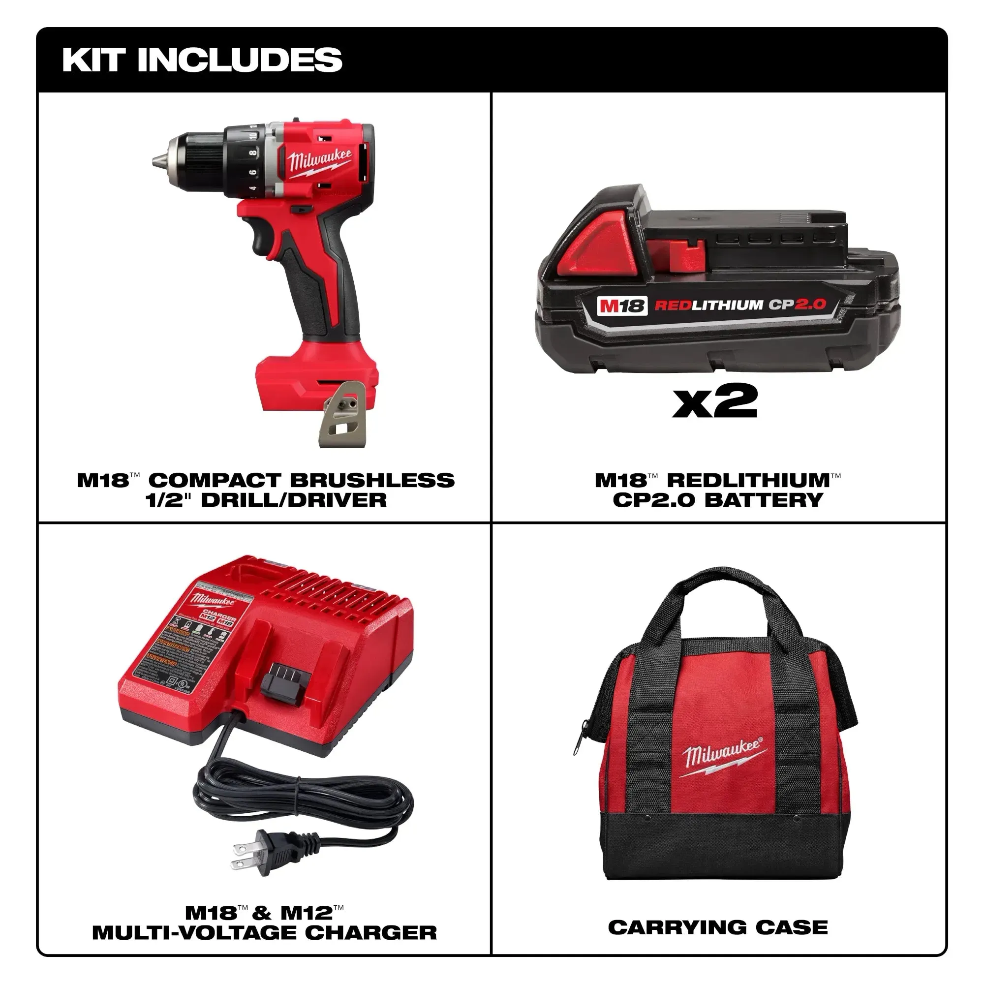 Drill/Driver - Milwaukee M18™ Compact Brushless 1/2" Drill/Driver Kit, 3601-22CT