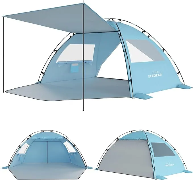 Elegear Beach Tent with 360° Removable Canopy, 4-6 Person Pop Up Sun Shade Shelter