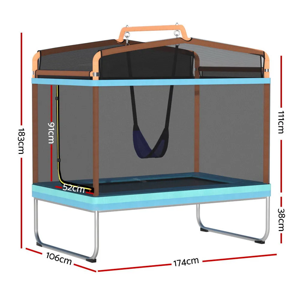 Everfit Trampoline for Kids 6FT with Enclosure Safety Net Swing Rectangle Orange