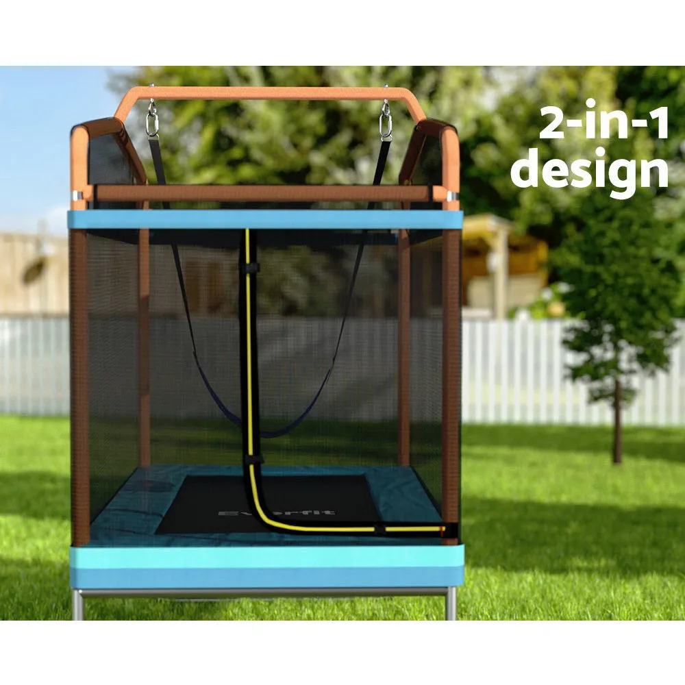 Everfit Trampoline for Kids 6FT with Enclosure Safety Net Swing Rectangle Orange