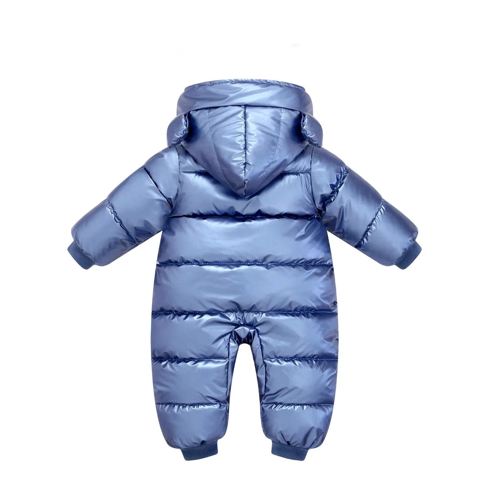 Full-body thermal suit with multicolored metallic hood